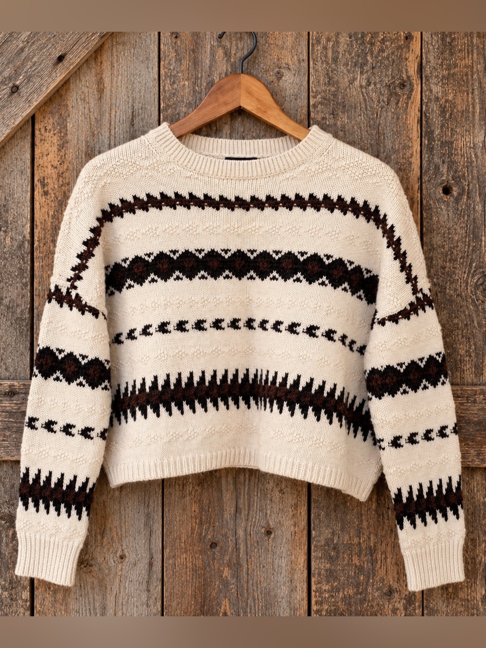 Polo Ralph Lauren Fair Isle Southwestern Cropped Sweater Cotton Linen Wool